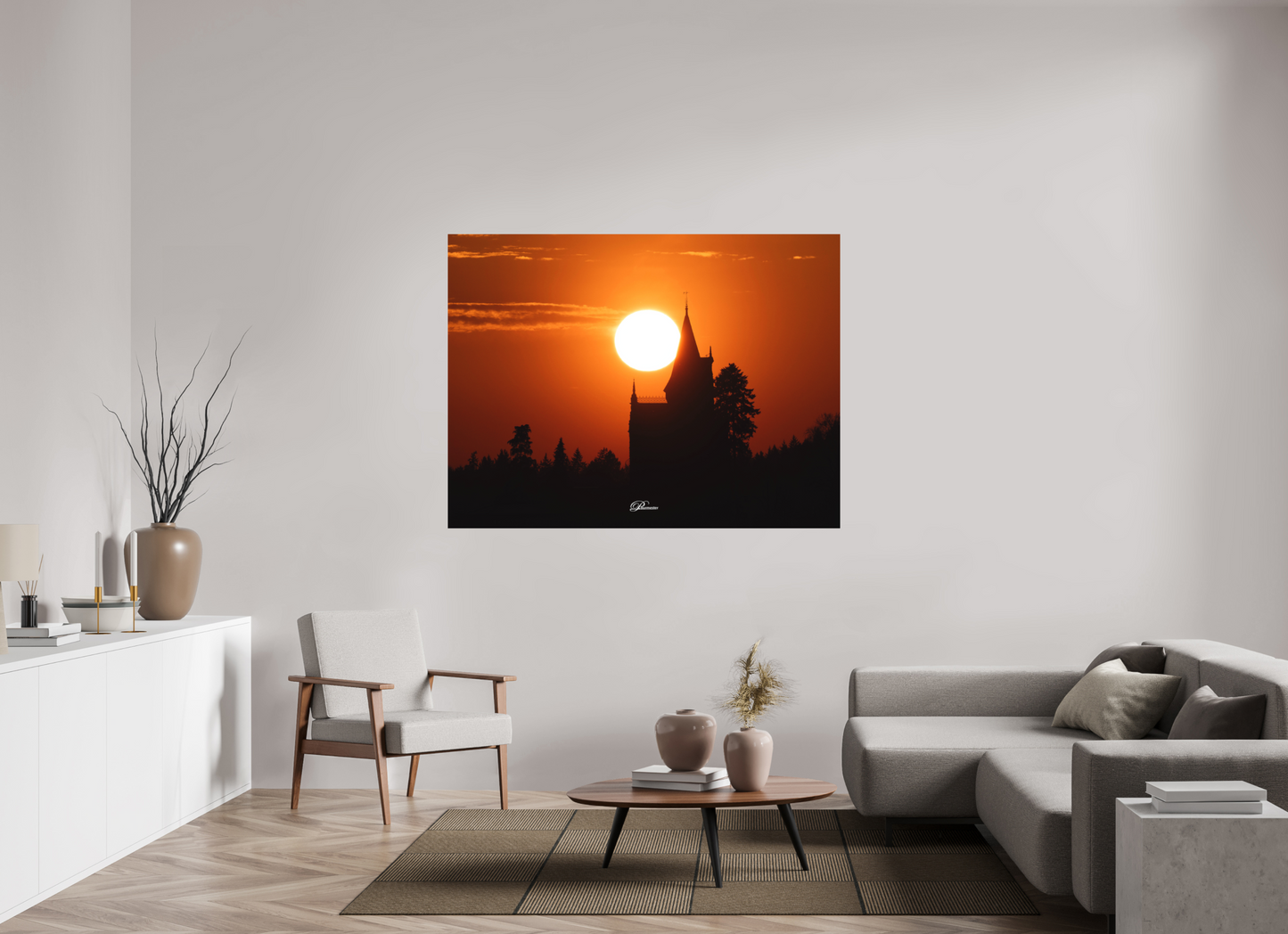 160 x 120 cm, Aluminum The castle of Kappelrodeck during sunset
