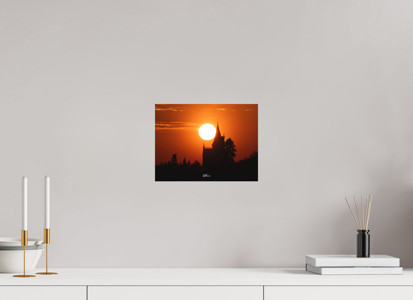 28 x 21 cm, Aluminum The castle of Kappelrodeck during sunset