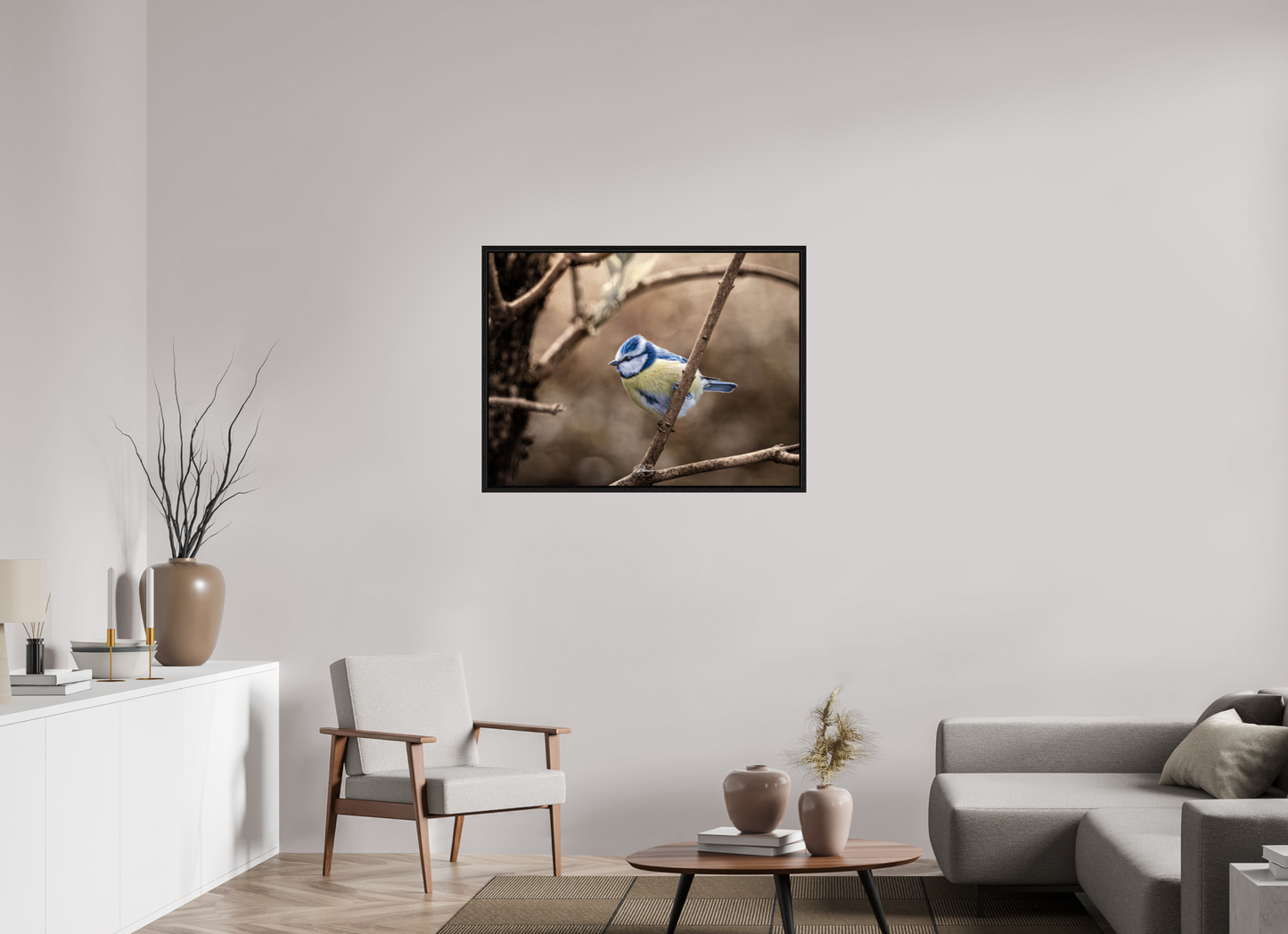 100 x 75 cm, Floater Frame Blue tit