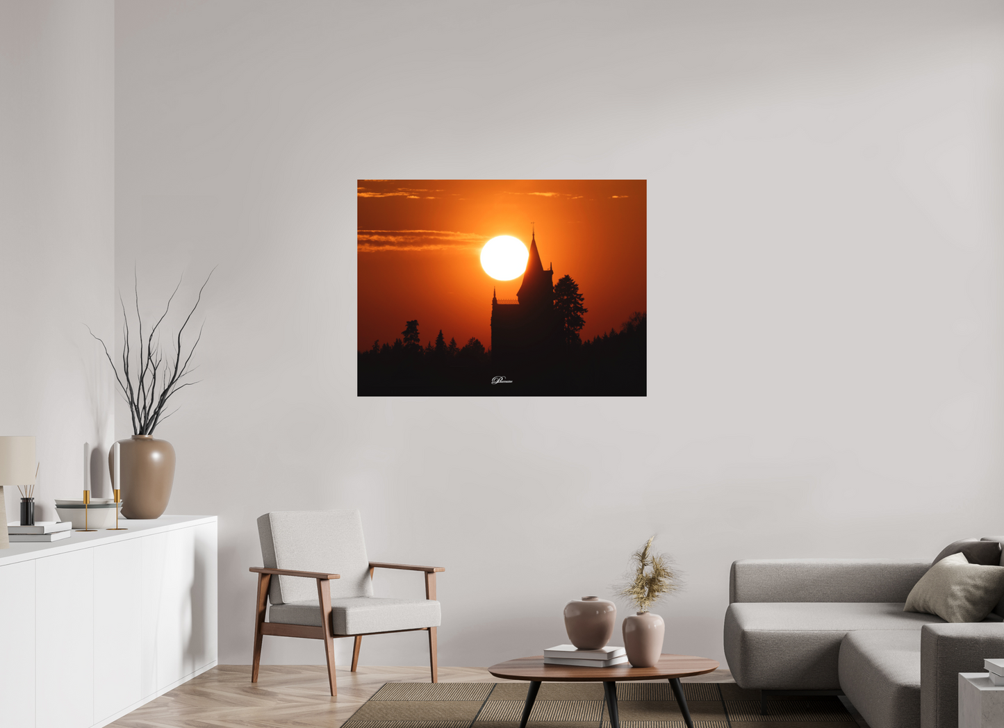 120 x 90 cm, Aluminum The castle of Kappelrodeck during sunset