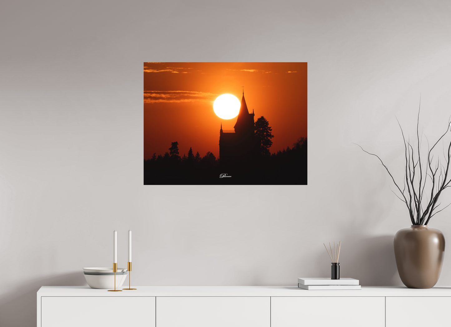 80 x 60 cm, Aluminum The castle of Kappelrodeck during sunset