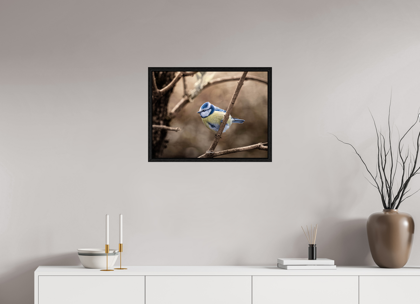 60 x 45 cm, Floater Frame Blue tit