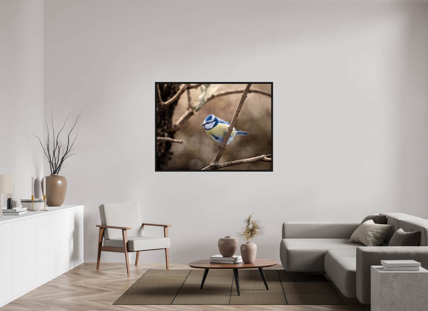 140 x 105 cm, Floater Frame Blue tit
