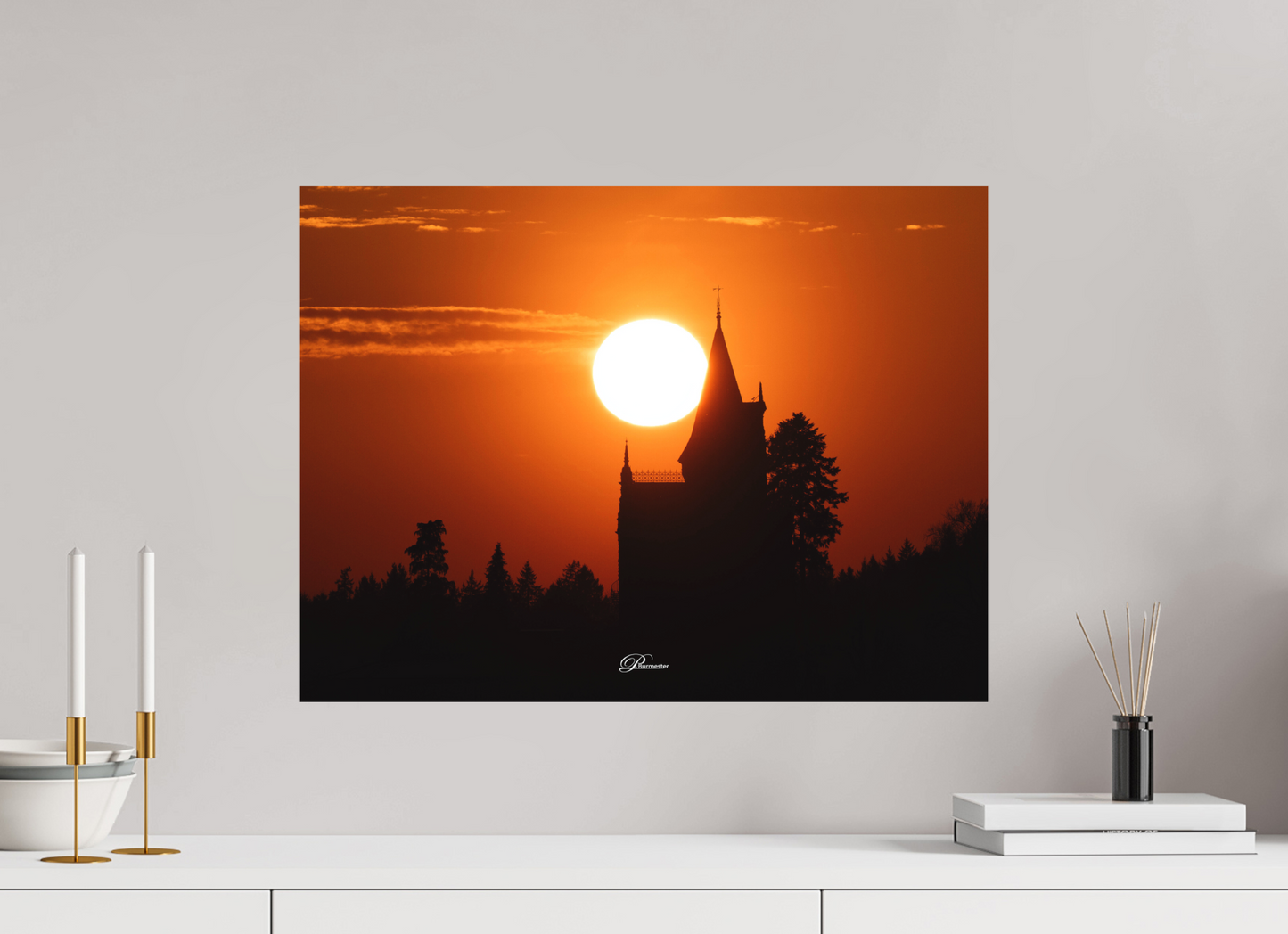 60 x 45 cm, Aluminum The castle of Kappelrodeck during sunset
